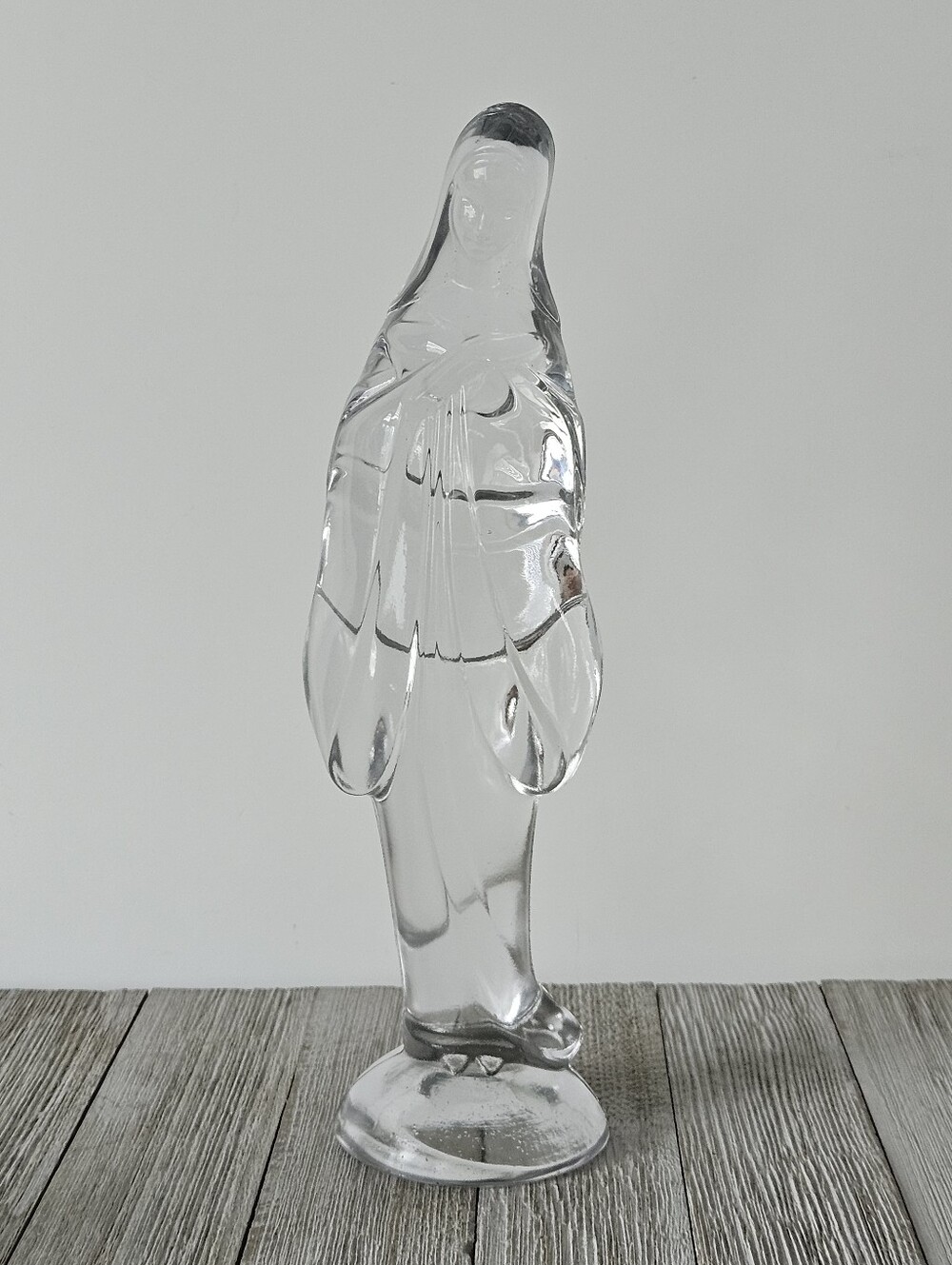 10" Vintage Fostoria Glass Madonna Figurine Virgin Mary with Crossed Arms Statue